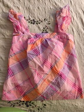 Lilly Pulitzer Pink Plaid Ruffle Strap Sundress Top